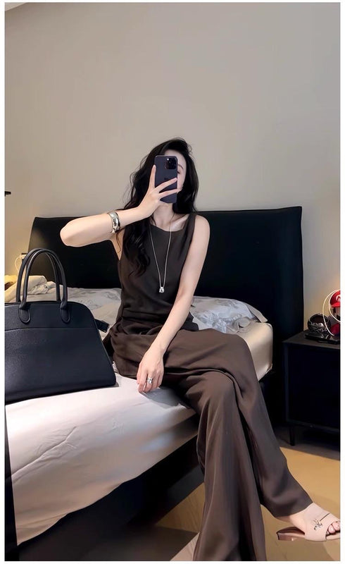 Women Casual side Knot Design Sleeveless Tops With Pants